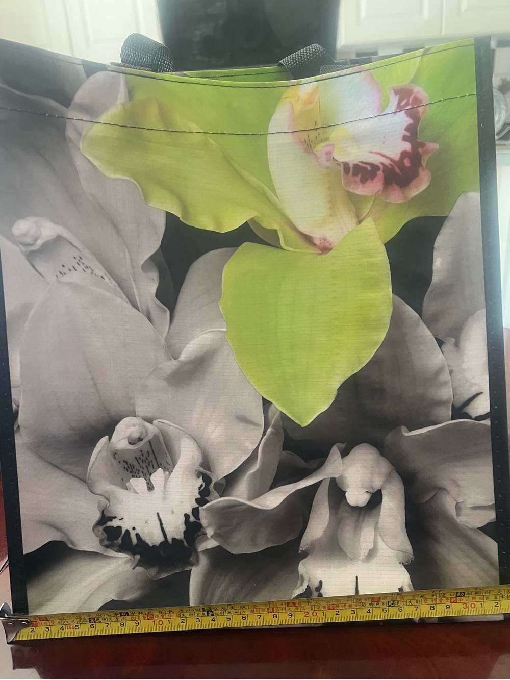 Floral Tote Bag with Lime Green Orchid Accent